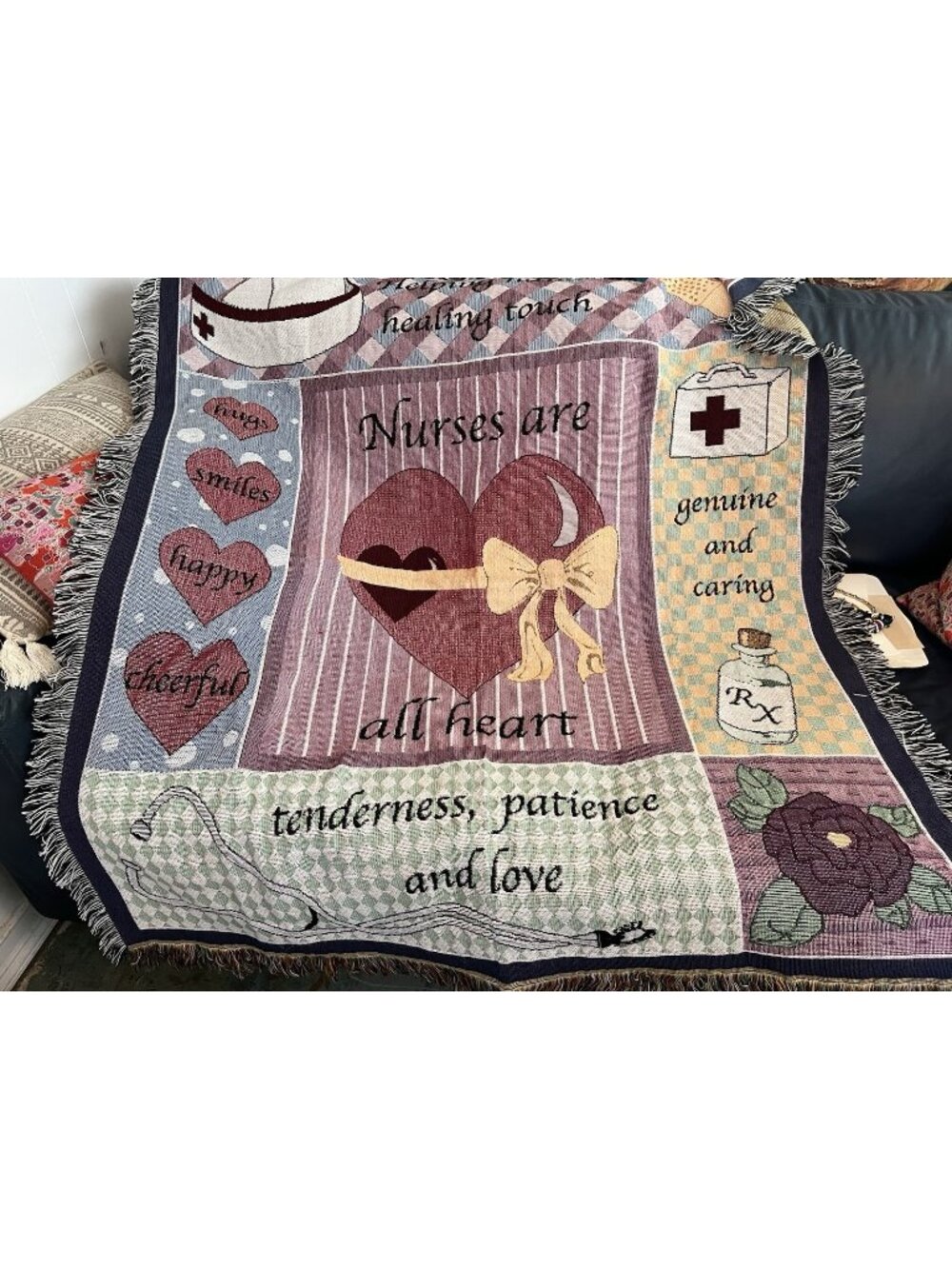 Nurses Are All Heart Blanket Fringed Throw Novelty Print